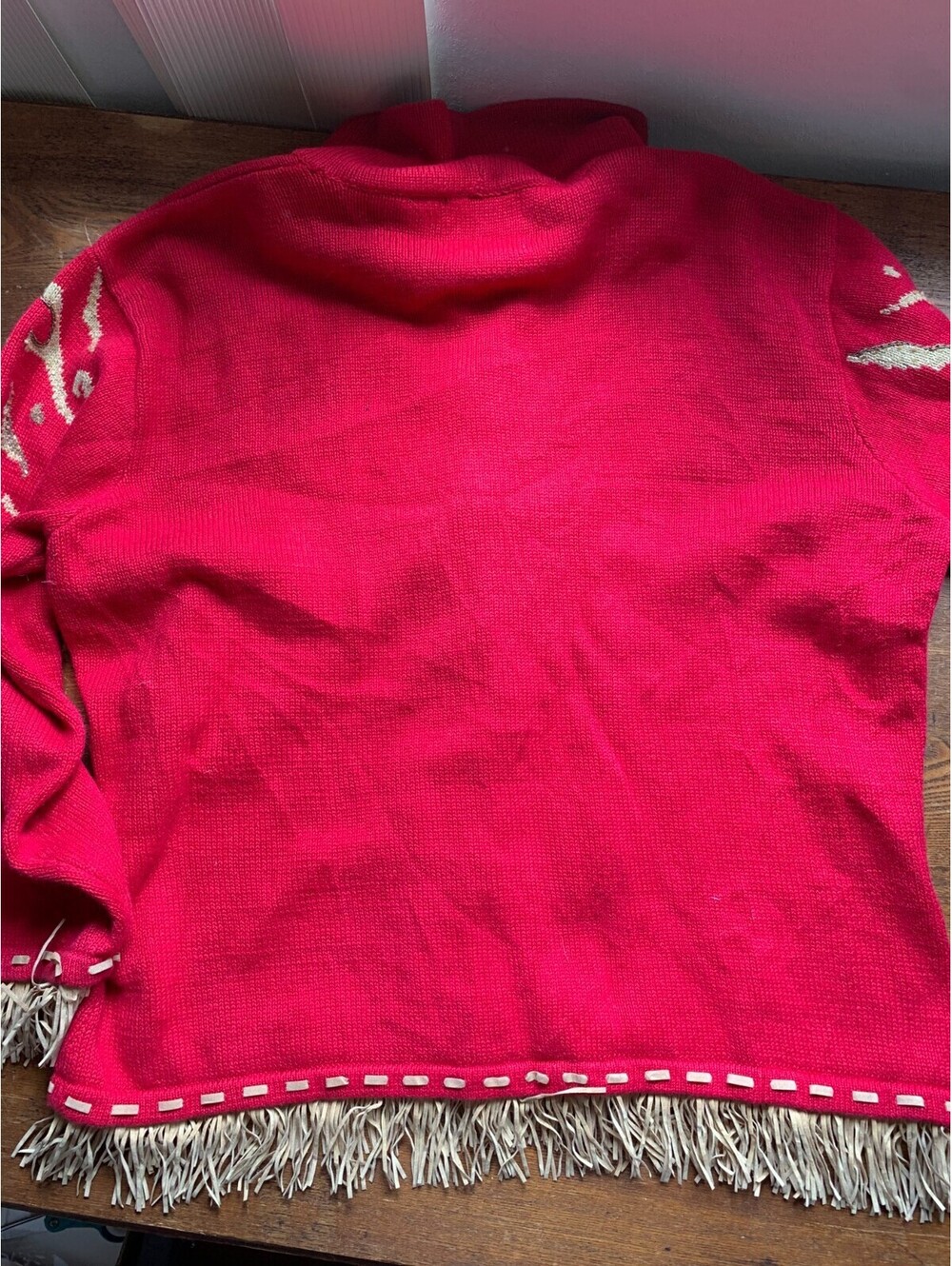 Vintage Storybook Knits Cardigan Sweater Women's 1X Red with Fringe - Picture 8 of 8